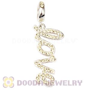 European Sterling Silver Love Letters Dangle Beads with Jonquil Austrian Crystal