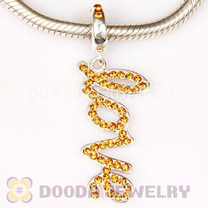 European Sterling Silver Love Letters Dangle Beads with Topaz Austrian Crystal