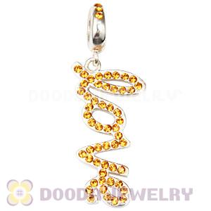 European Sterling Silver Love Letters Dangle Beads with Topaz Austrian Crystal