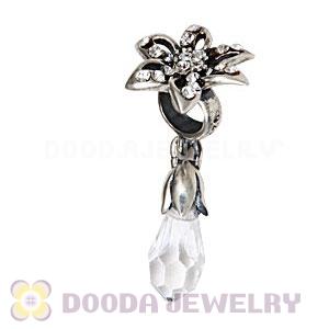 European Sterling Silver Lily Briolette Dangle Beads with Crystal Austrian Crystal