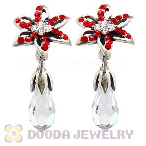 Sterling Silver Lily Briolette Dangle Beads with Light Siam and Crystal Austrian Crystal