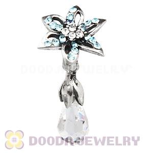 Sterling Silver Lily Briolette Dangle Beads with Aquamarine and Crystal Austrian Crystal