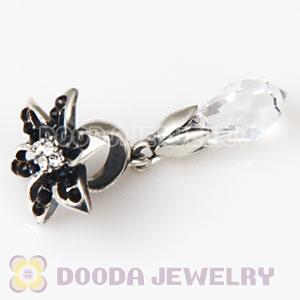 Sterling Silver Lily Briolette Dangle Beads with Jet and Crystal Austrian Crystal