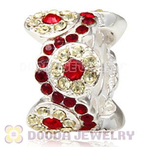 European Sterling Silver Daisy Bouquet Beads with Red and Jonquil Austrian Crystal