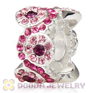 European Sterling Silver Daisy Bouquet Beads with Amethyst and Rose Austrian Crystal