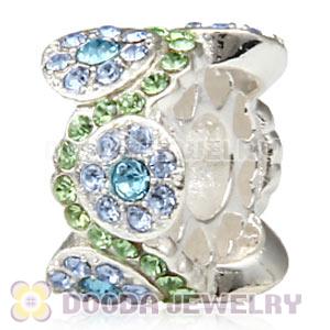 European Sterling Silver Daisy Bouquet Beads with Sapphire and Peridot Austrian Crystal