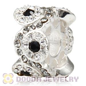 European Sterling Silver Daisy Bouquet Beads with Black and White Austrian Crystal