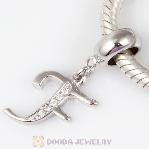 925 Sterling Silver Dangle Letter F Beads with CZ Stone