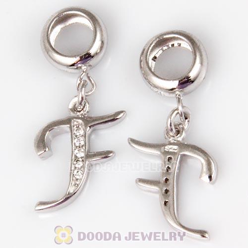 925 Sterling Silver Dangle Letter F Beads with CZ Stone