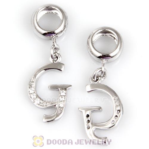 925 Sterling Silver Dangle Letter G Beads with CZ Stone