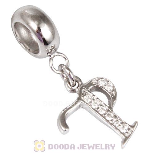 925 Sterling Silver Dangle Letter P Beads with CZ Stone