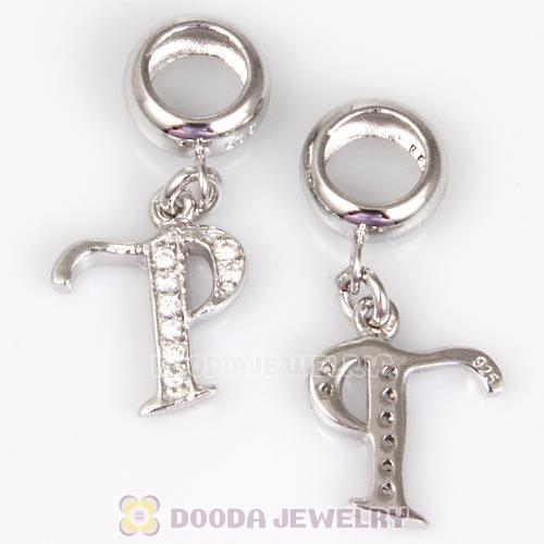 925 Sterling Silver Dangle Letter P Beads with CZ Stone