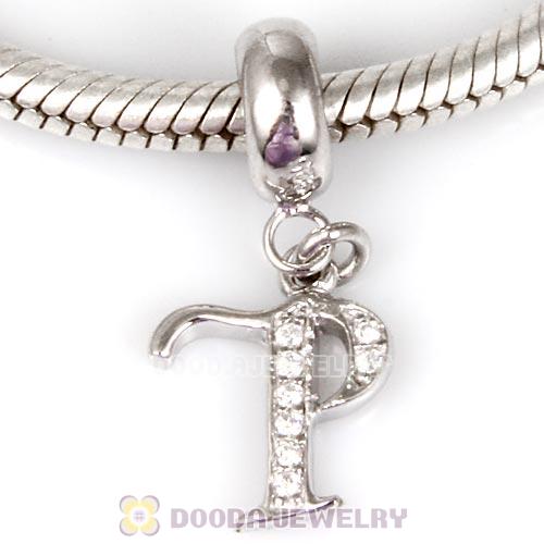 925 Sterling Silver Dangle Letter P Beads with CZ Stone