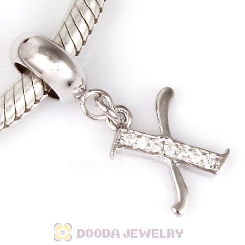 925 Sterling Silver Dangle Letter X Beads with CZ Stone