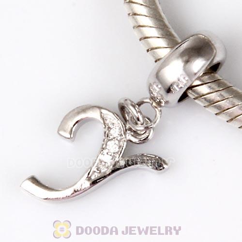 925 Sterling Silver Dangle Letter Y Beads with CZ Stone