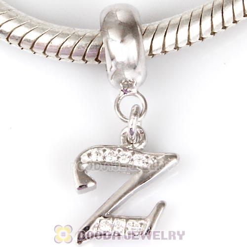925 Sterling Silver Dangle Letter Z Beads with CZ Stone