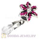 Sterling Silver Lily Briolette Dangle Beads with Fuchsia and Crystal Austrian Crystal