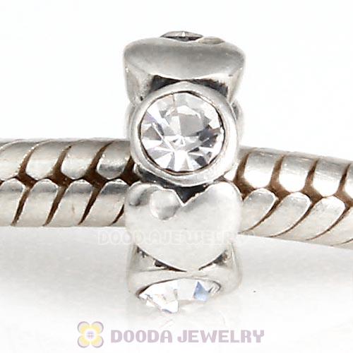 European Sterling Silver Heart Spacer Beads with Crystal Austrian Crystal