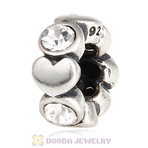 European Sterling Silver Heart Spacer Beads with Crystal Austrian Crystal