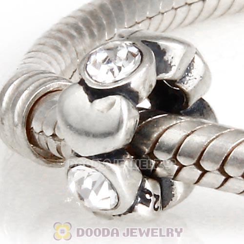 European Sterling Silver Heart Spacer Beads with Crystal Austrian Crystal