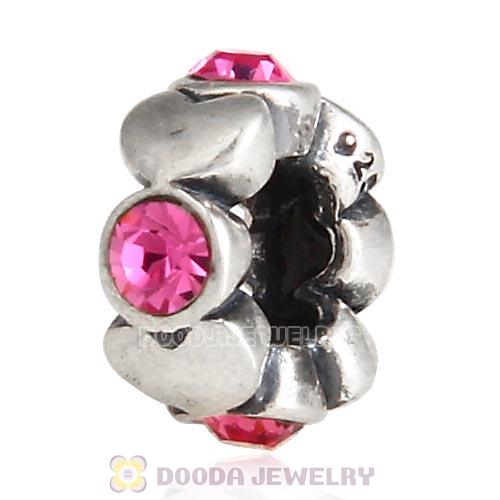 European Sterling Silver Heart Spacer Beads with Rose Austrian Crystal