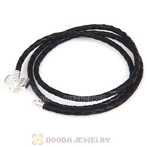 57cm European Black Triple Braided Leather Strength Bracelet
