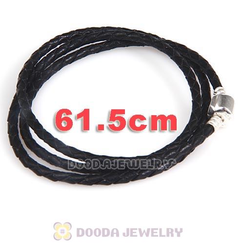 61.5cm European Black Triple Braided Leather Strength Bracelet