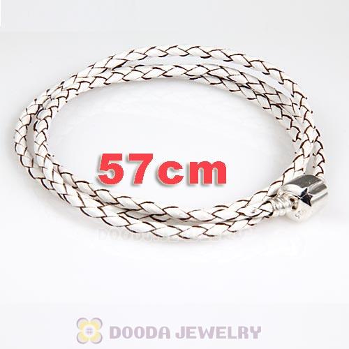57cm European White Triple Braided Leather Promising Bracelet