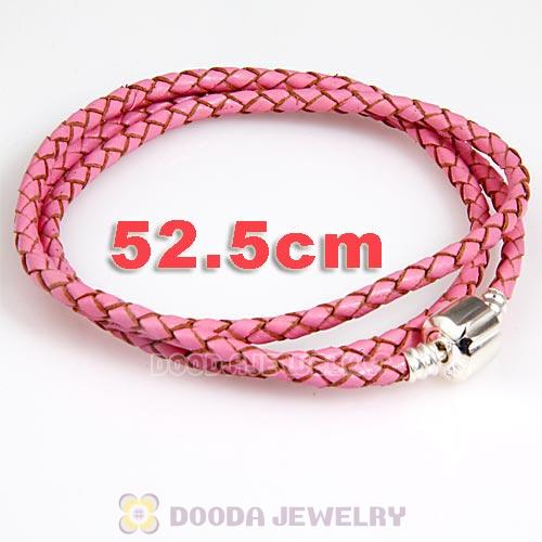 52.5cm European Pink Triple Braided Leather Romantic Bracelet