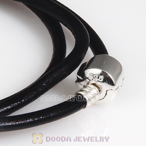 52.5cm European Black Triple Slippy Leather Strength Bracelet
