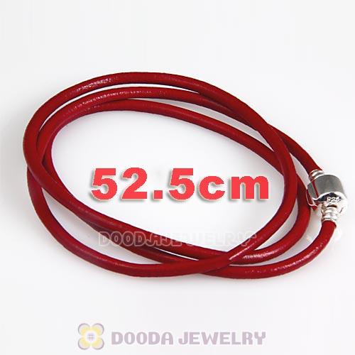 52.5cm European Red Triple Slippy Leather Energy Bracelet