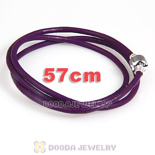 57cm European Purple Triple Slippy Leather Intuition Bracelet