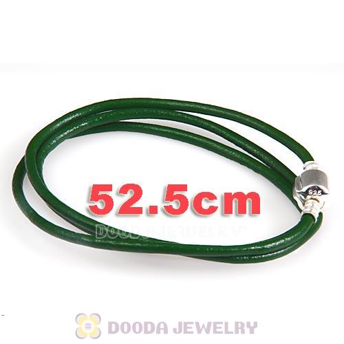 52.5cm European Green Triple Slippy Leather Natural Bracelet