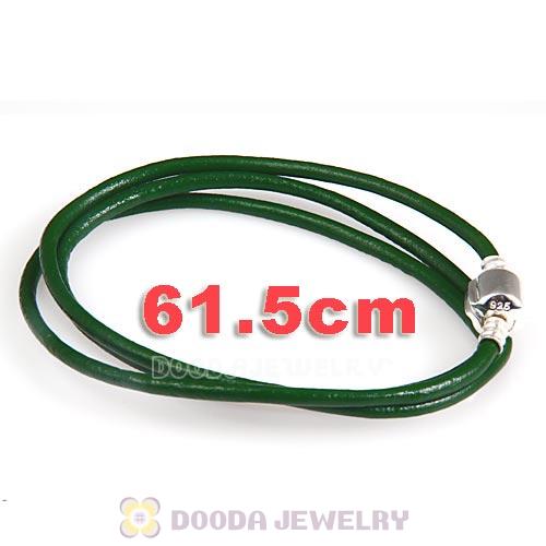 61.5cm European Green Triple Slippy Leather Natural Bracelet