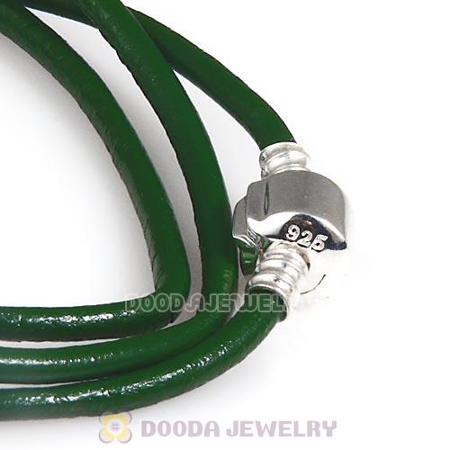 61.5cm European Green Triple Slippy Leather Natural Bracelet