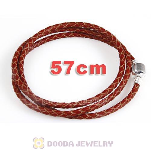 57cm European Brown Triple Braided Leather Friendship Bracelet