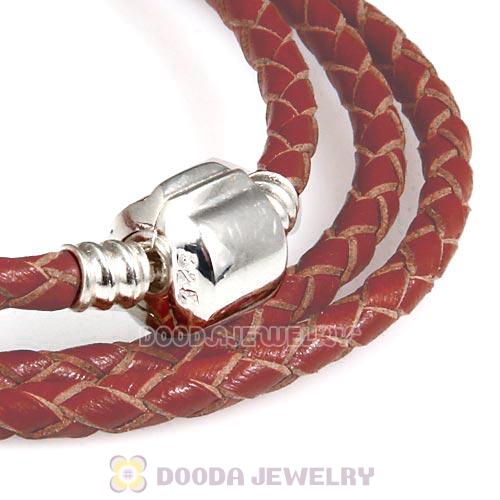 57cm European Brown Triple Braided Leather Friendship Bracelet