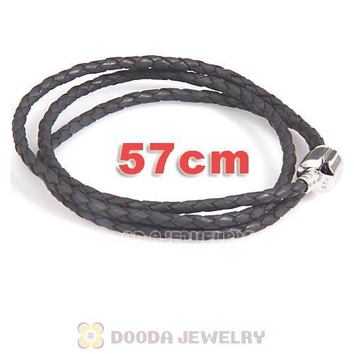 57cm European Grey Triple Braided Leather Mystical Bracelet