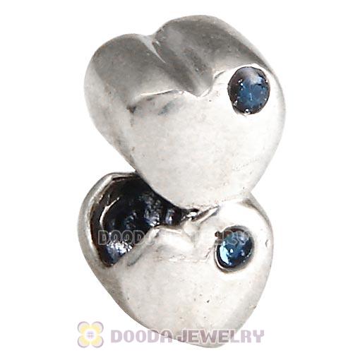European Sterling Double Heart Charm with Montana Austrian Crystal Beads