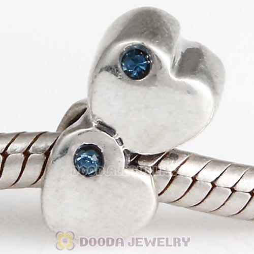 European Sterling Double Heart Charm with Montana Austrian Crystal Beads