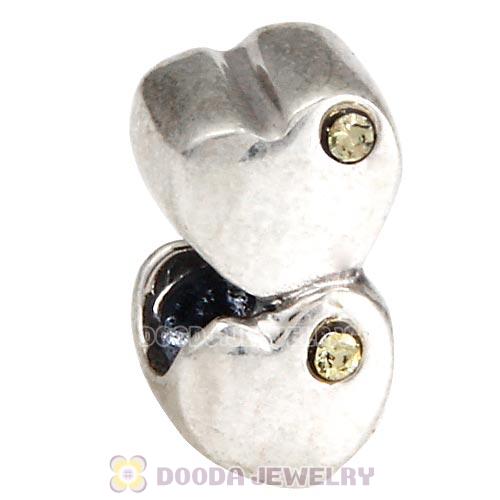 European Sterling Double Heart Charm with Jonquil Austrian Crystal Beads