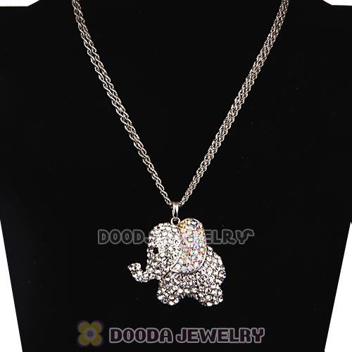 Fashion Silver Plated bling bling Crystal Elephant Pendant Necklaces Wholesale