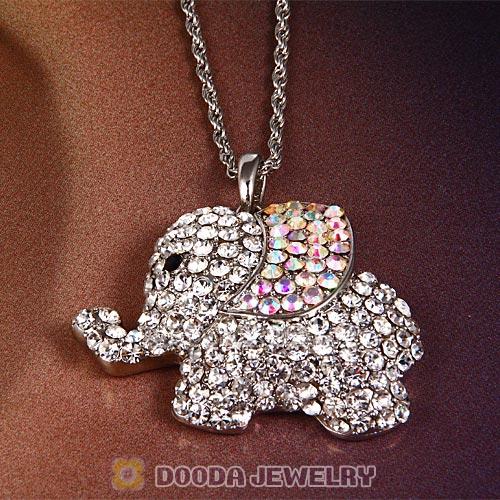 Fashion Silver Plated bling bling Crystal Elephant Pendant Necklaces Wholesale