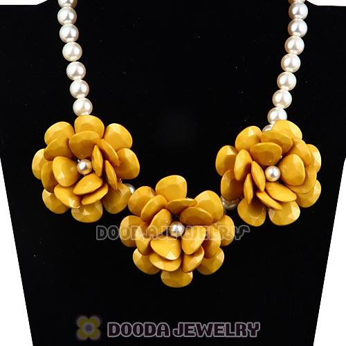 2013 Yellow Resin Flower Rose Imitate Pearl Necklaces Wholesale