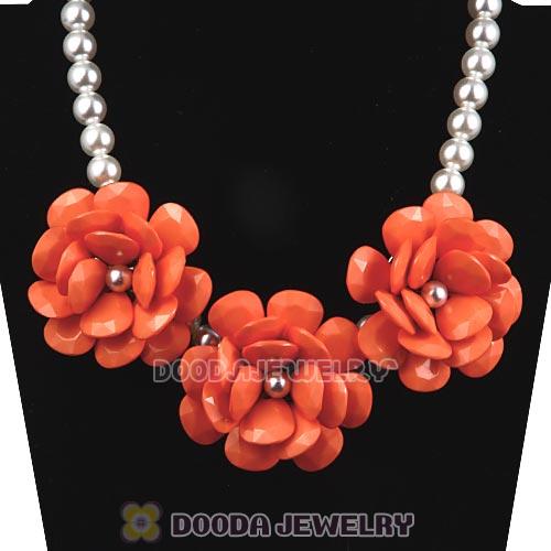 2013 Orange Resin Flower Rose Imitate Pearl Necklaces Wholesale