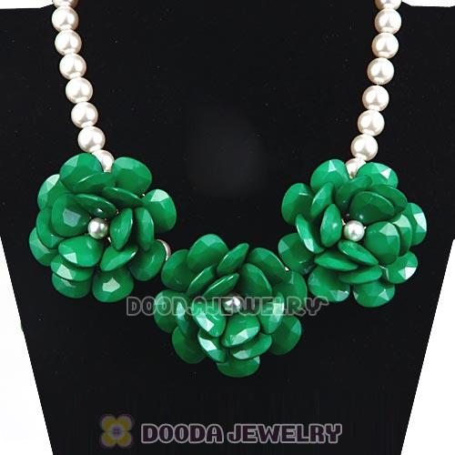 2013 Dark Green Resin Flower Rose Imitate Pearl Necklaces Wholesale