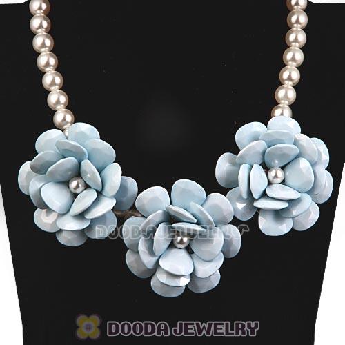 2013 Morning Sky Blue Resin Flower Rose Imitate Pearl Necklaces Wholesale