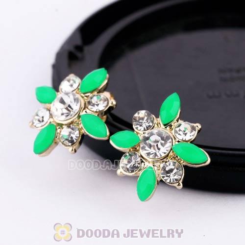 2013 Design Lollies Green Crystal Flower Stud Earrings