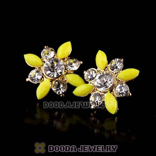 2013 Design Lollies Yellow Crystal Flower Stud Earrings
