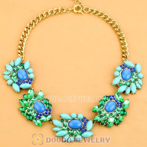 2013 Design Lollies Blue Green Resin Crystal Flower Statement Necklaces Wholesale